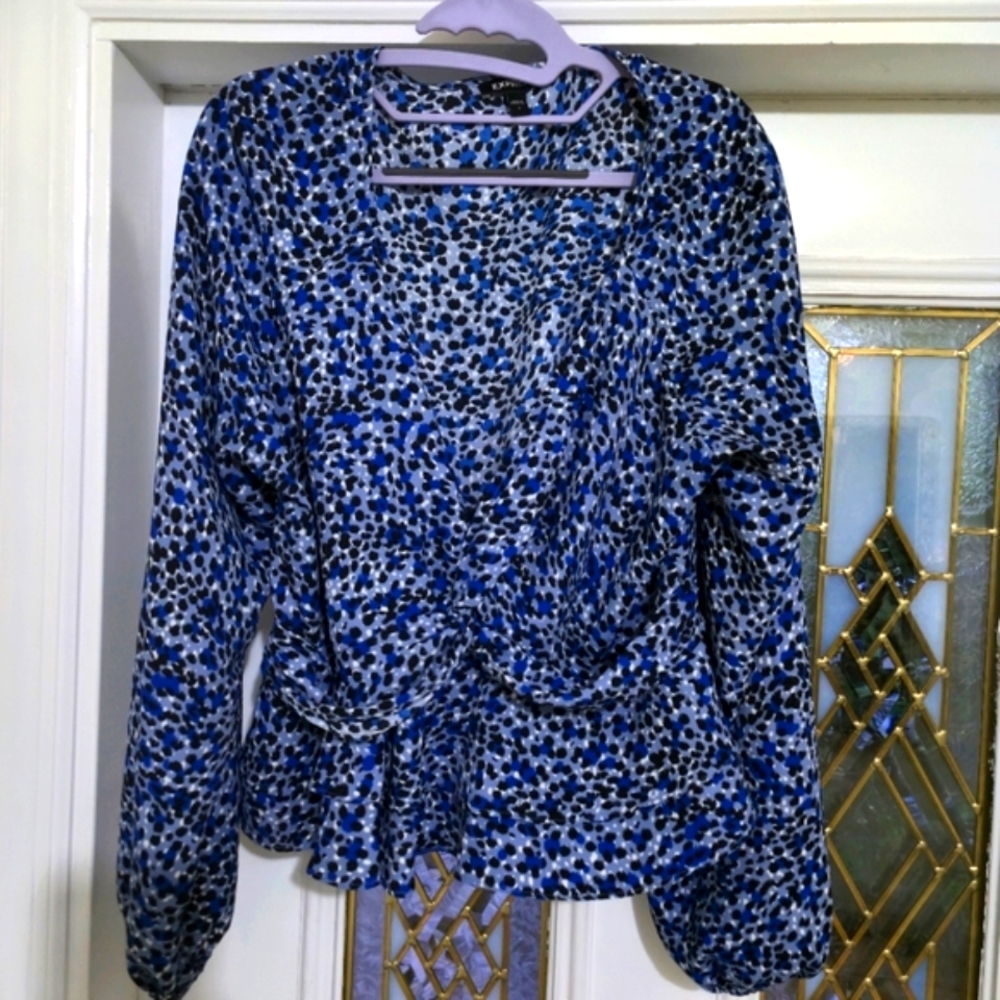 Express Blue and Black Patterned Blouse